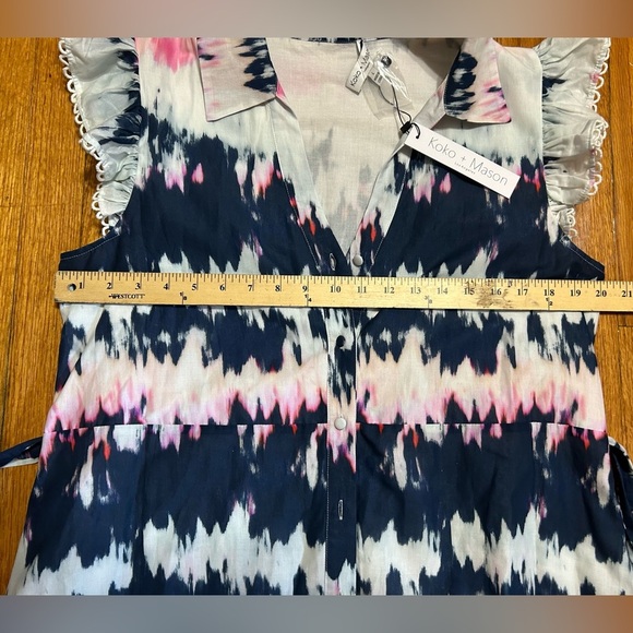 KOKO + MASON Women’s Short Sleeve Paisley Tie Dye Midi Belted Dress Sz L - Picture 7 of 11